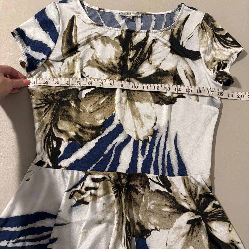 Alberto Makali Floral Zebra Print Peplum Top Short Sleeve Navy Olive White M - Picture 5 of 10
